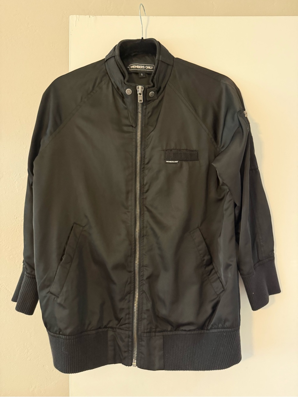 Members Only Black Bomber Jacket - Classic women’s quarter sleeve Zip Front